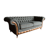 Oswald & Pablo Conrad Coastal Linen & Leather Chesterfield Sofa - Pendle Village Furniture