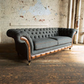 Oswald & Pablo Conrad Coastal Linen & Leather Chesterfield Sofa - Pendle Village Furniture