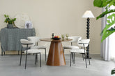 Walnut effect Round Dining Table and 4 Natural Linen Effect Dining Chairs - Pendle Village Furniture