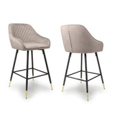 Monroe Brushed Velvet Mink Bar Stools with Gold Tip Black Metal Legs – Set of 2