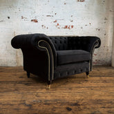 Oswald & Pablo Woodstock Chesterfield Black Velvet Armchair - Pendle Village Furniture
