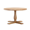 Chatsworth Oak Round Dining Table 120cm with a pedestal base and four legs, shown on a solid white background.