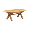 Chatsworth Oak Oval Extending Cross Leg Dining Table with a light natural oak finish, featuring a four-panel top and an X-shaped cross base, shown on a plain white background.