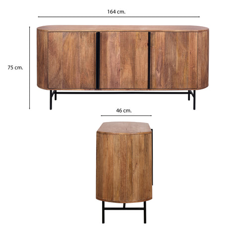Zen Mango Wood 3 Door Sideboard, matching furniture available - Measurement Image