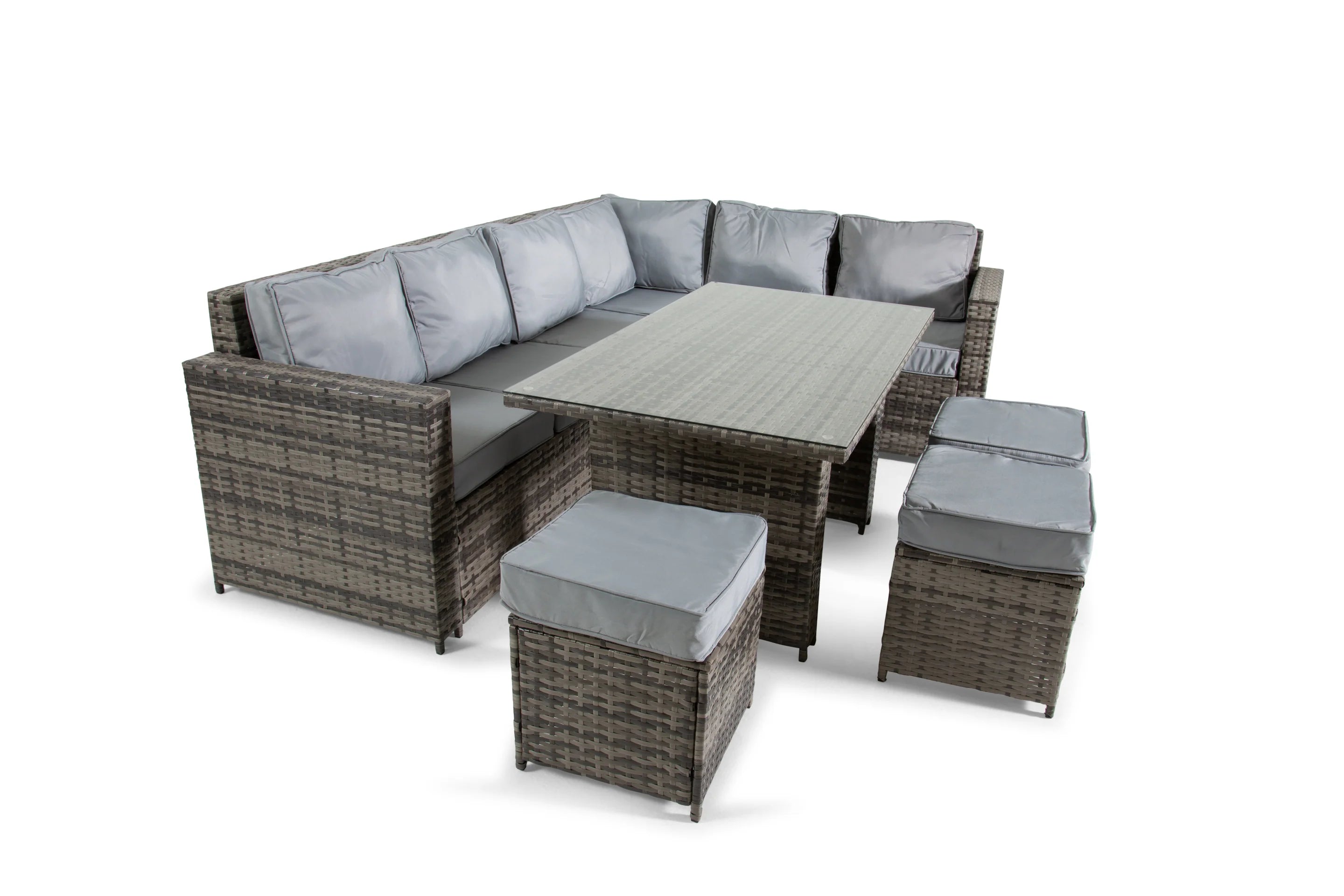 The Tarporley Grey 9 Seat Corner Rattan Dining Set - Dining Set side view Image