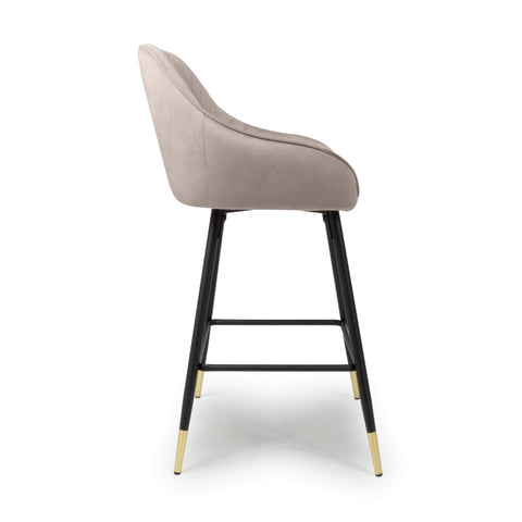 Pair of Brushed Velvet Mink Bar Stools, adjustable height. Also available in Black or Grey-Side-View-Image