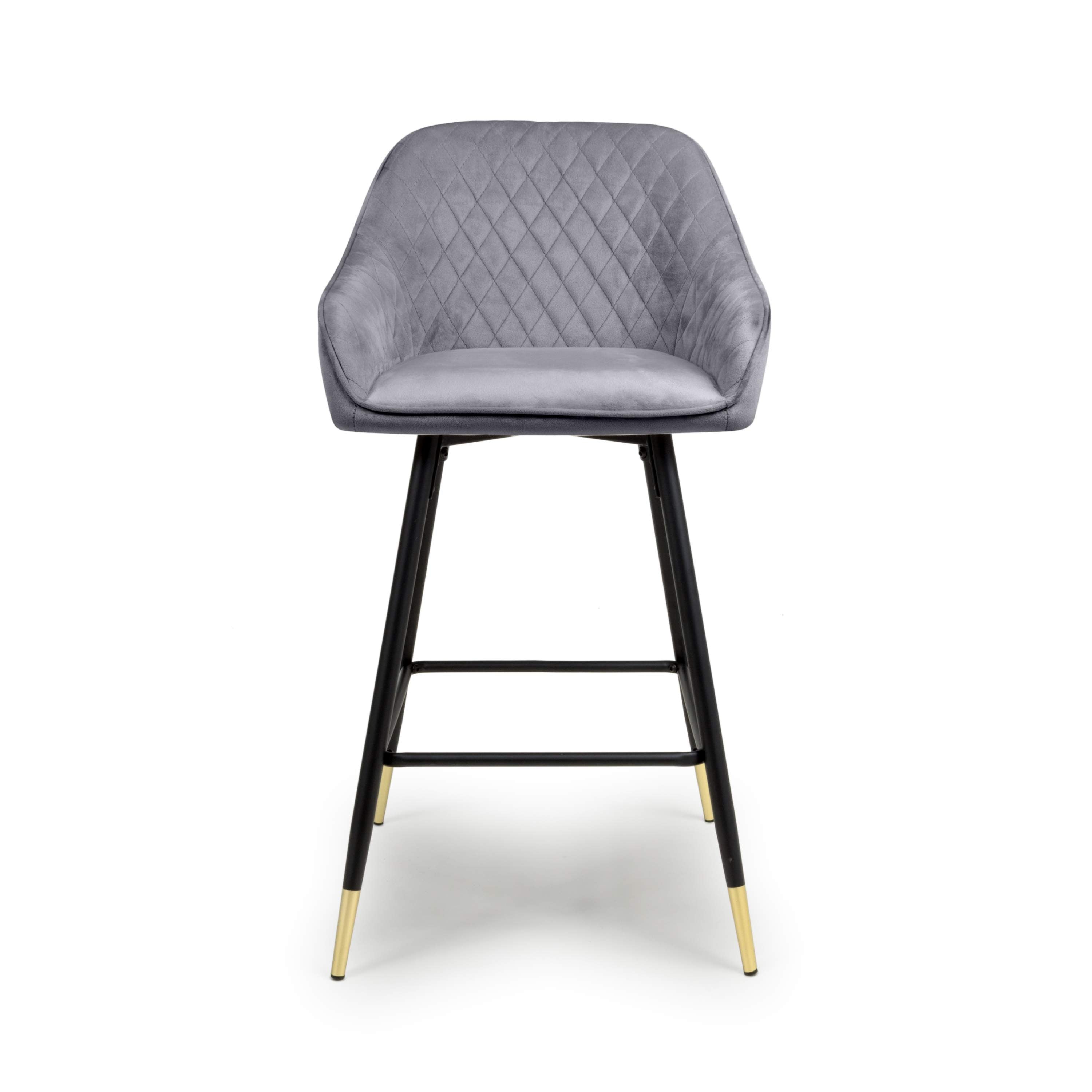 Pair of Brushed Velvet Grey Bar Stools, adjustable height. Also available in Mink or Black-Main Image