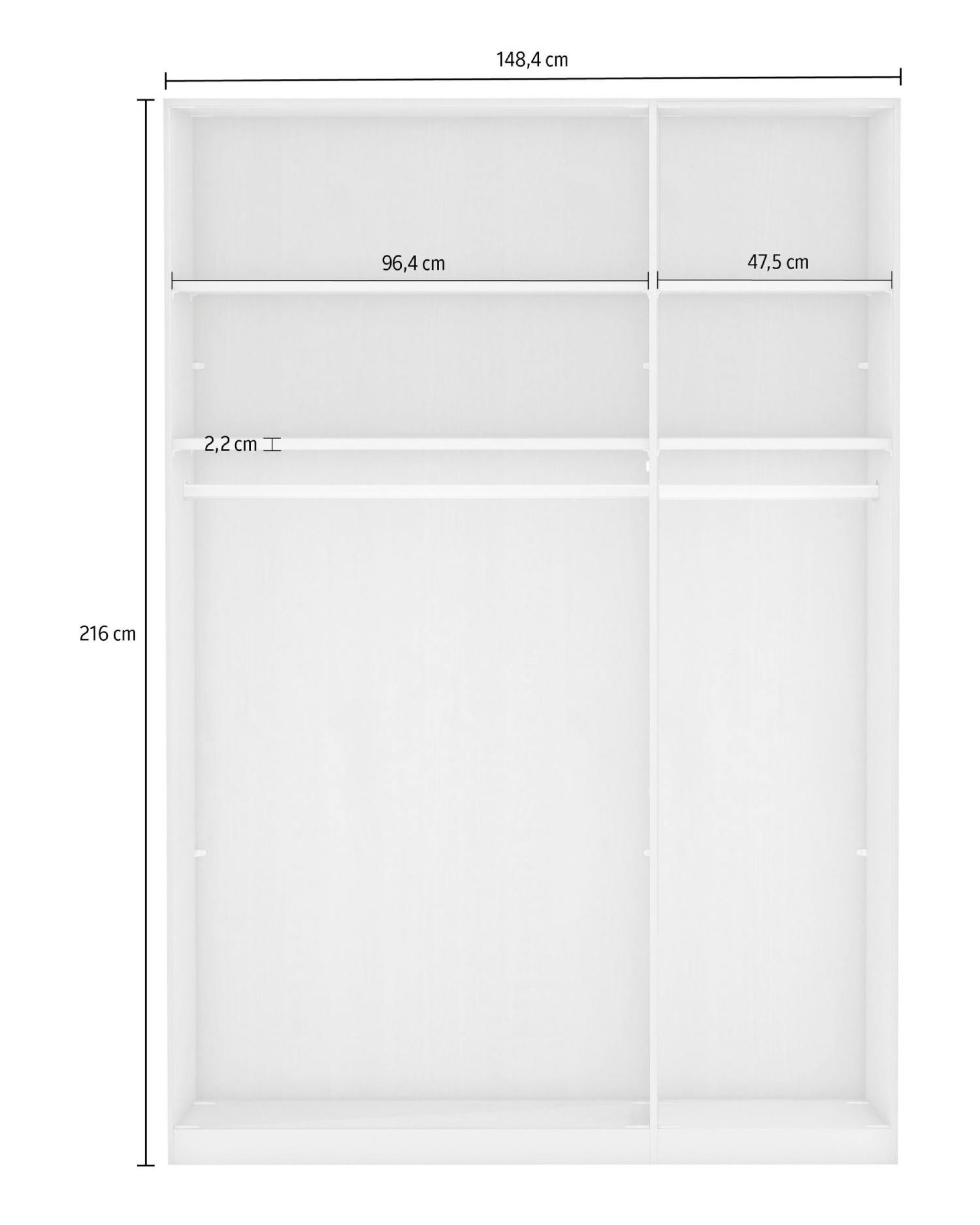 Wiemann Kempton 3 Door Hinged Wardrobe With Mirror - Interior