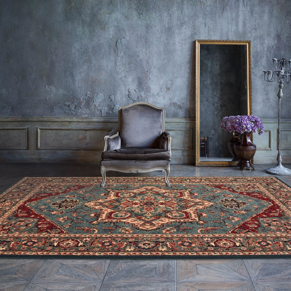 Mastercraft Royal Kashqai 100% Wool Green Rust Rug - 4354/401