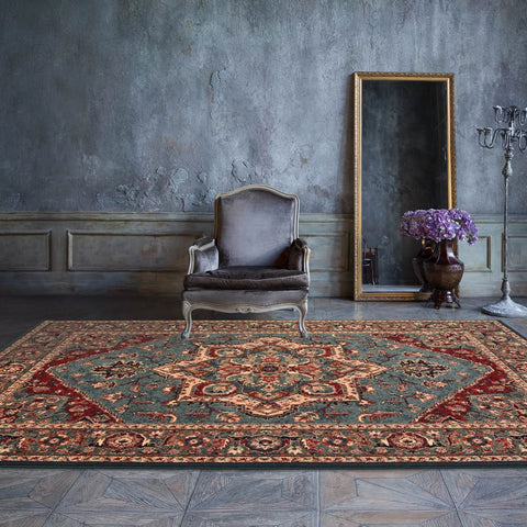 Mastercraft Royal Kashqai 100% Wool Green Rust Rug - 4354/401