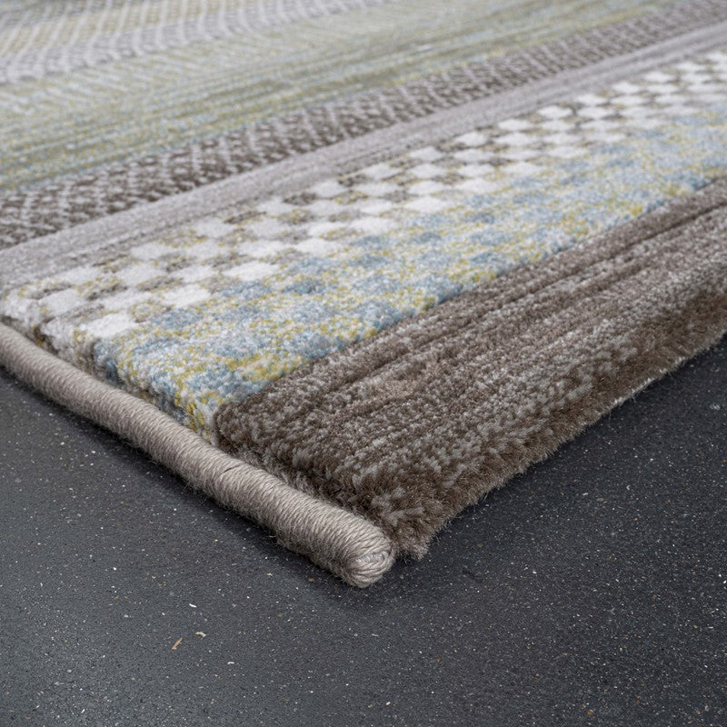 Galleria Stripe Blue Green Grey Geometric Rug. Available in 3 colours and 8 sizes -Rug edge Image 