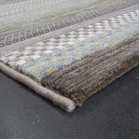Galleria Stripe Blue Green Grey Geometric Rug. Available in 3 colours and 8 sizes -Rug edge Image 