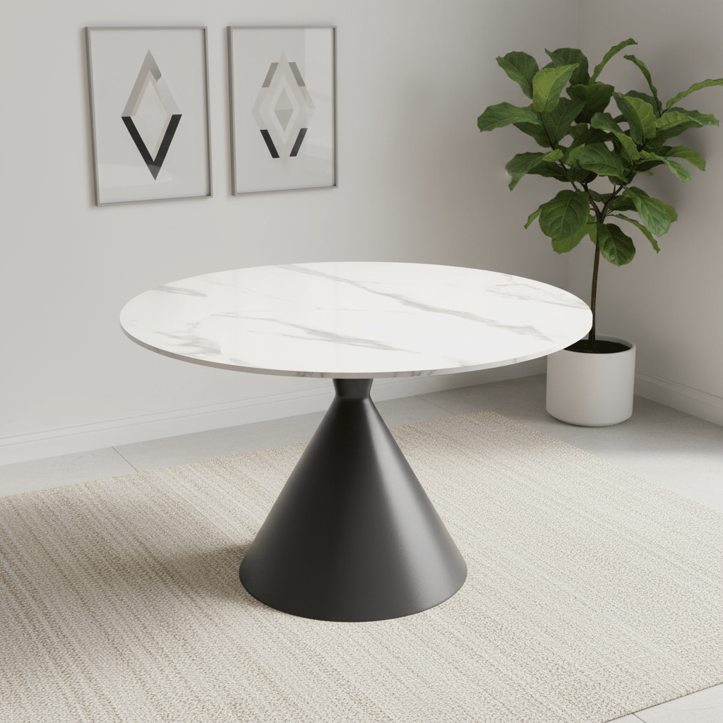 Alessio White Gloss Marble Effect Extending Round Dining Table