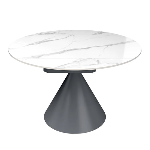 Alessio White Gloss Marble Effect Extending Round Dining Table