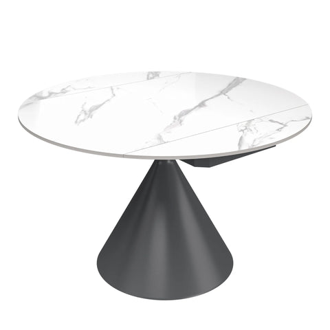 Alessio White Gloss Marble Effect Extending Round Dining Table
