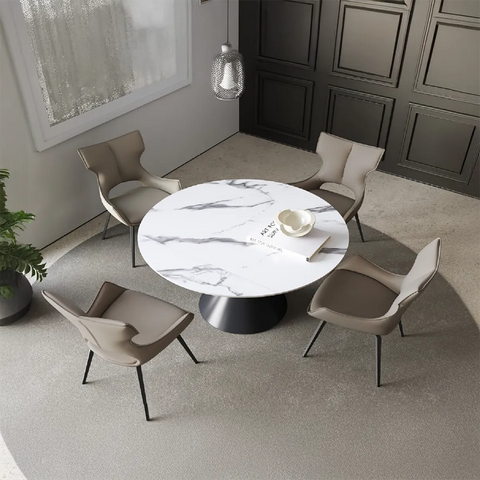 Alessio White Gloss Marble Effect Extending Round Dining Table