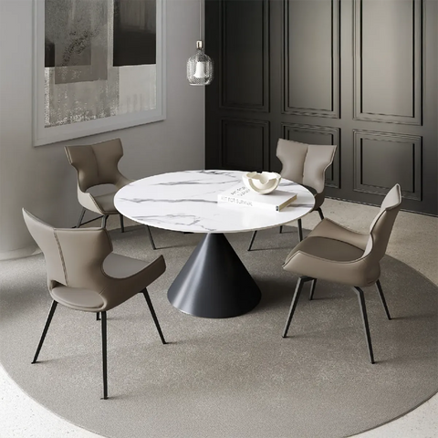 Alessio White Gloss Marble Effect Extending Round Dining Table