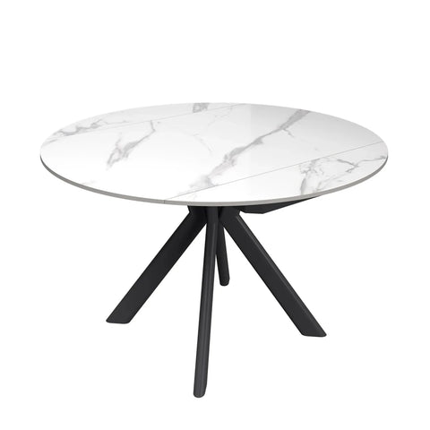 Cuneo White Gloss Ceramic Swivel Extending Dining Table