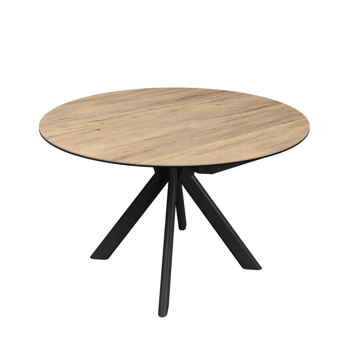 Cuneo Wood Look Sintered Stone Ceramic Swivel Extending Dining Table with Grey Painted Legs Base