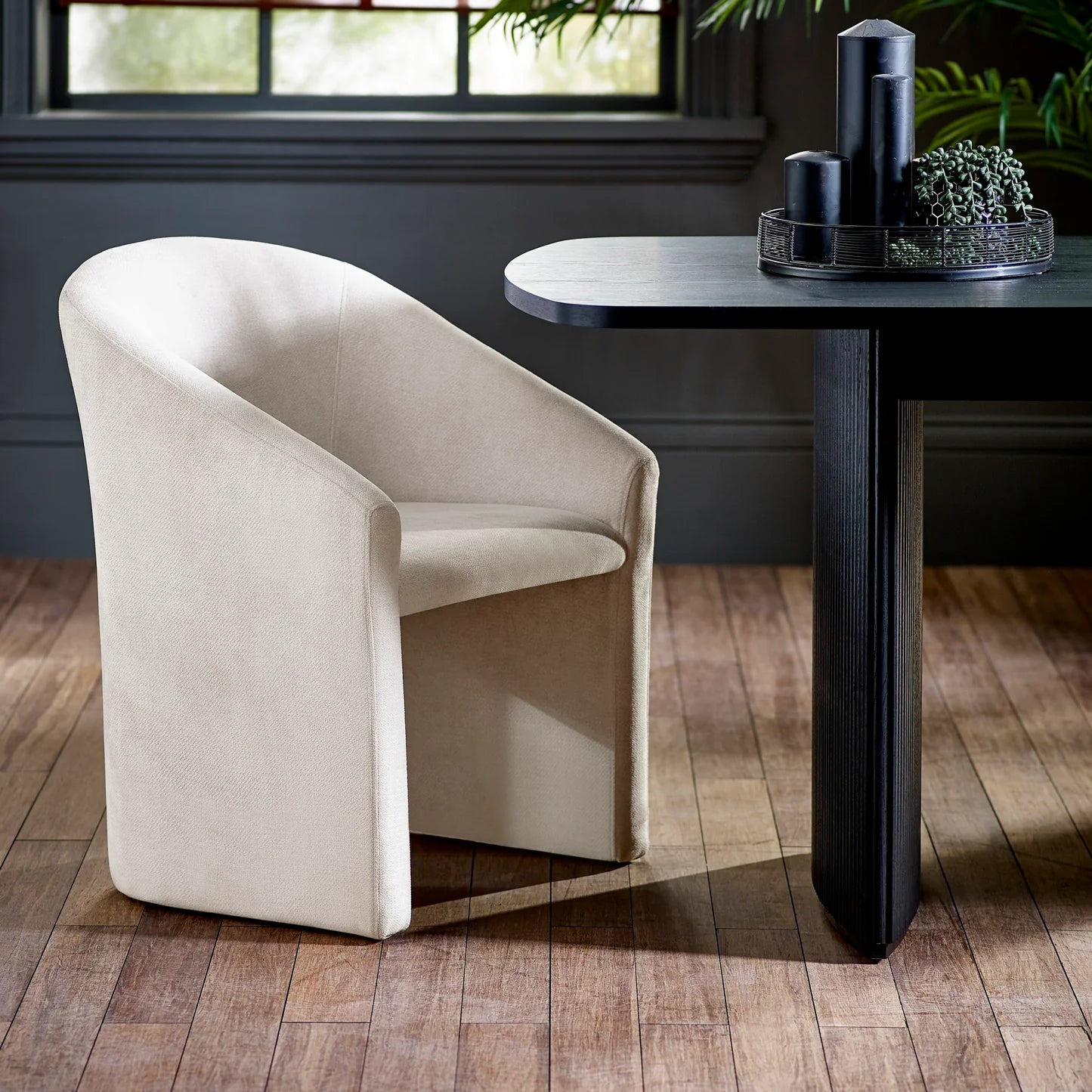 Renato Cream Textured Fabric Tub Dining Chair - Set of 2 - Pendle Village Furniture