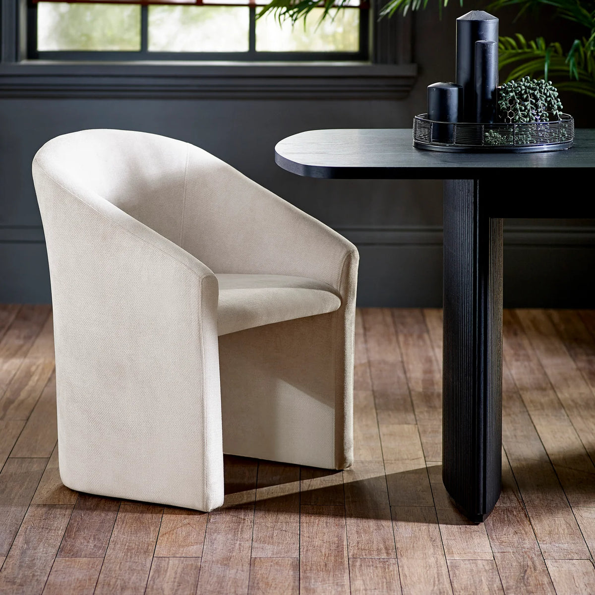 Renato Cream Textured Fabric Tub Dining Chair - Set of 2 - Pendle Village Furniture