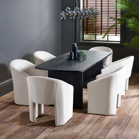 Renato Cream Textured Fabric Tub Dining Chair - Set of 2 - Pendle Village Furniture