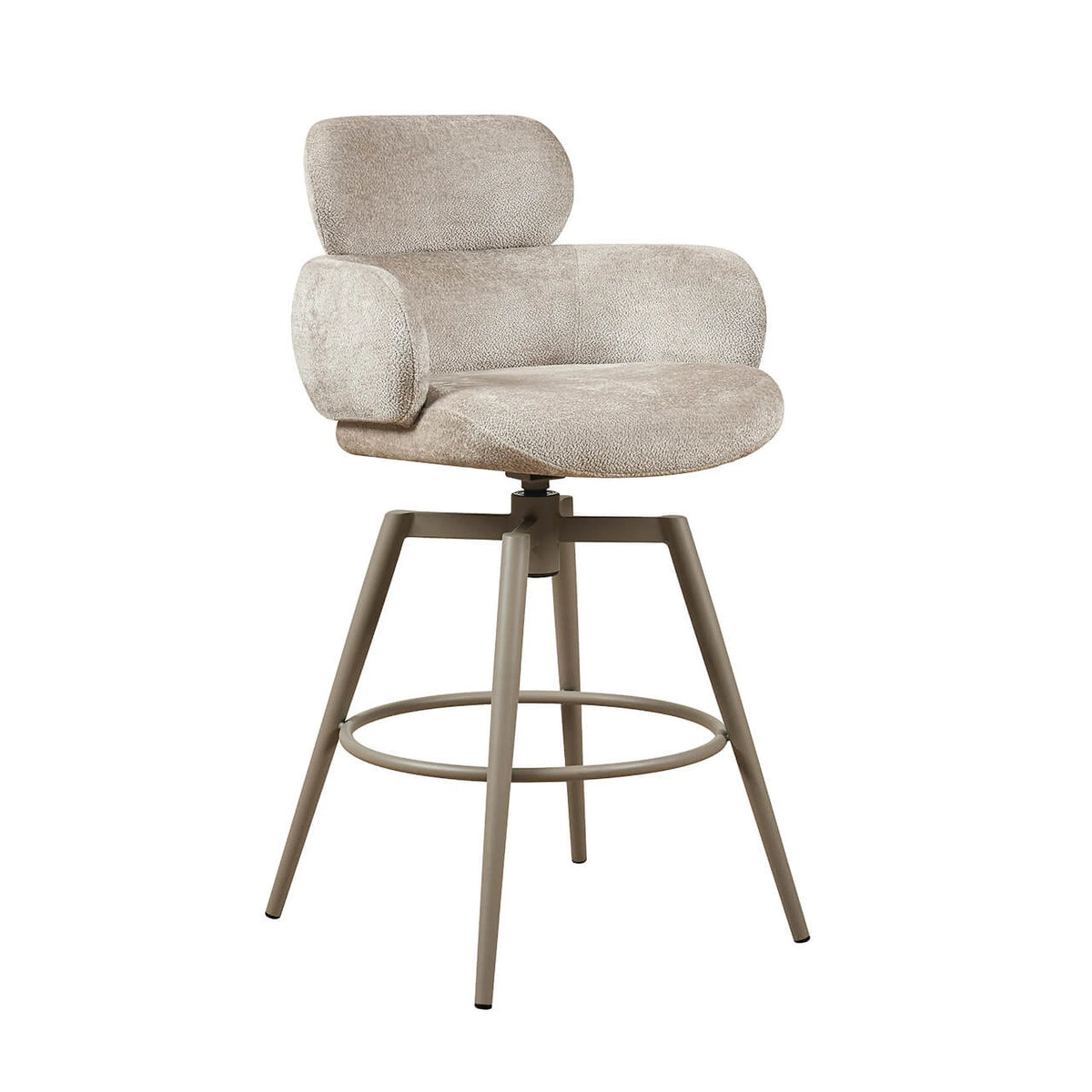Sirius Beige Fabric swivel bar stool. Padded seats, powder-coated finish metal legs and 66cm seat height. 