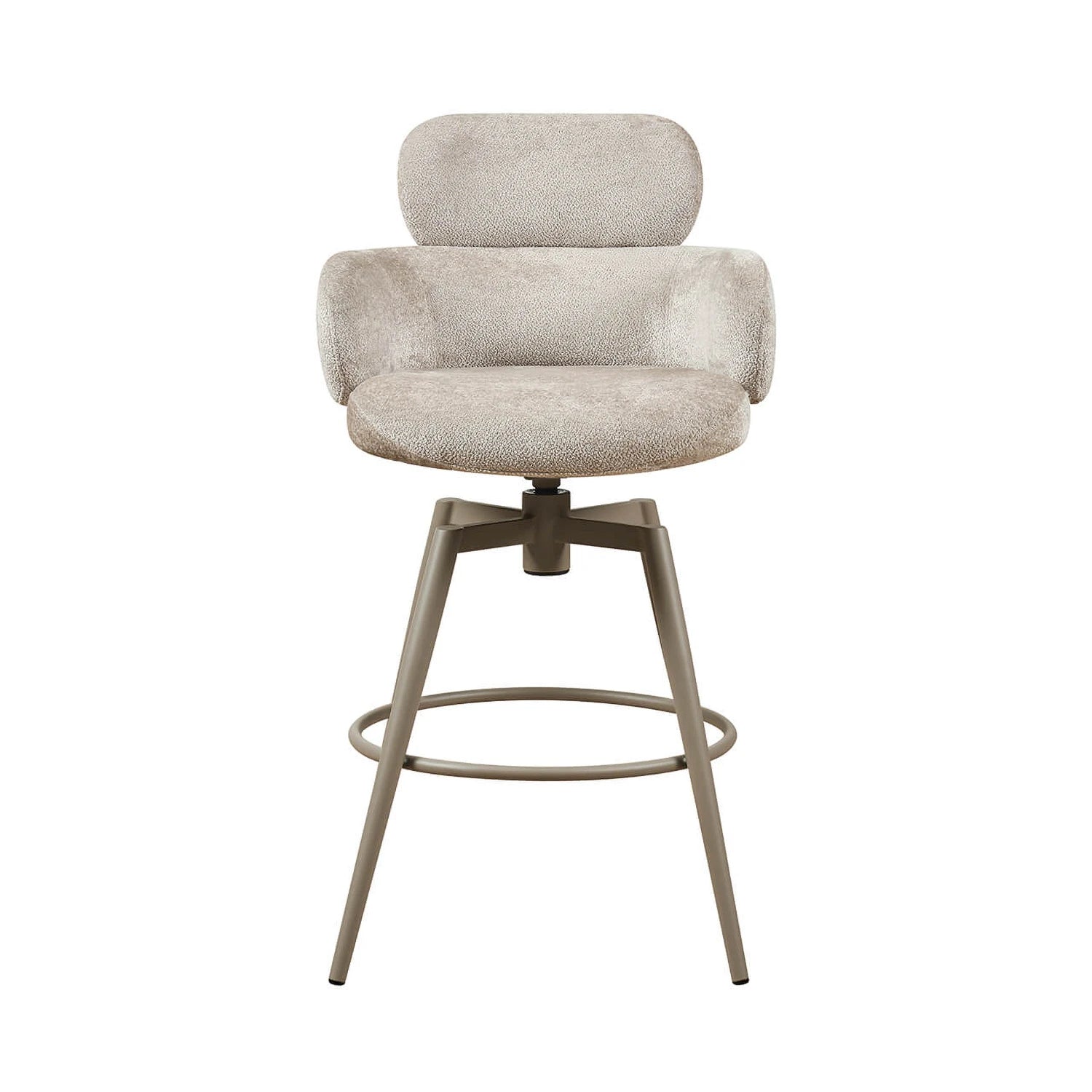 Modern Glamour Sirius Beige Fabric swivel bar stool. Padded seats, powder-coated finish metal legs