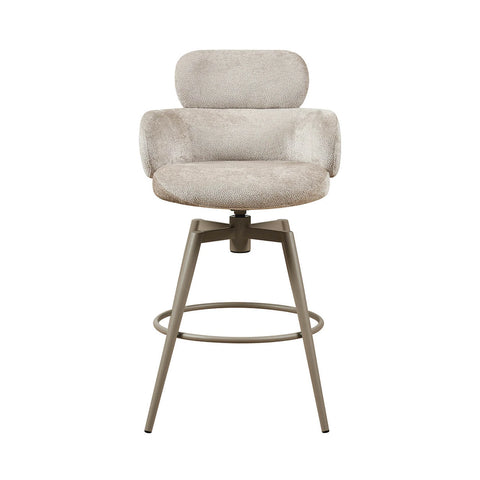 Modern Glamour Sirius Beige Fabric swivel bar stool. Padded seats, powder-coated finish metal legs