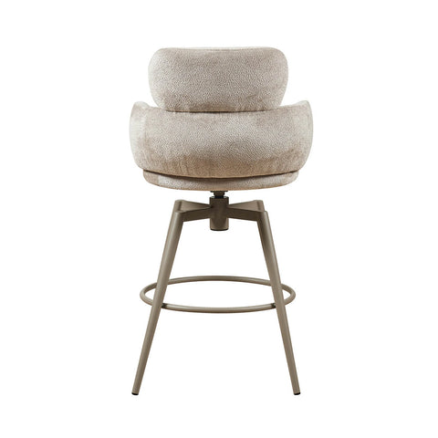 Back view of Sirius Beige Fabric swivel bar stool. Padded seats, powder-coated finish metal legs
