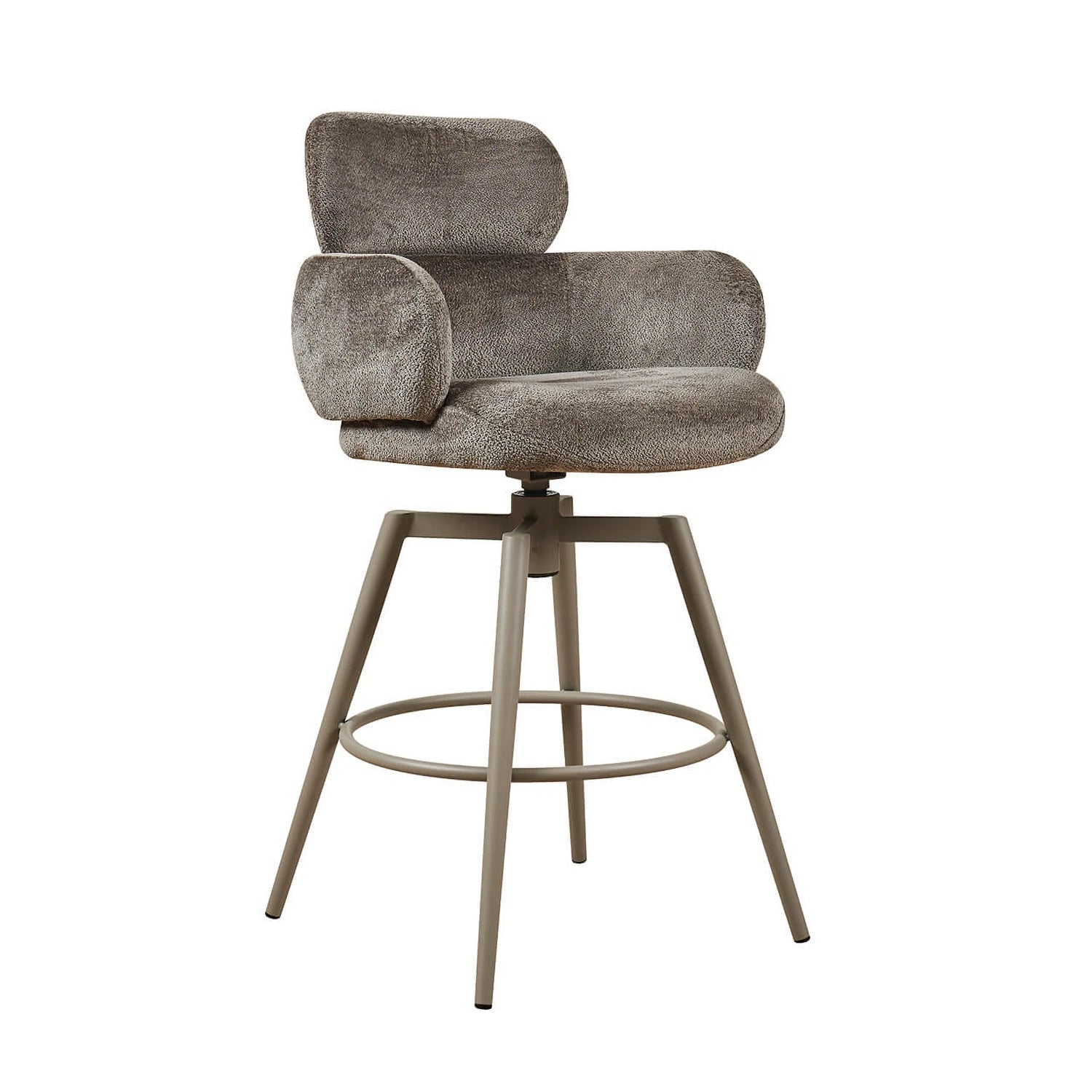 Sirius Mocha Fabric swivel bar stool. Padded seats, powder-coated finish metal legs