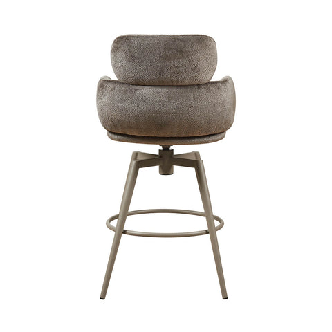 Back view of Sirius Mocha Fabric swivel bar stool. Padded seats, powder-coated finish metal legs