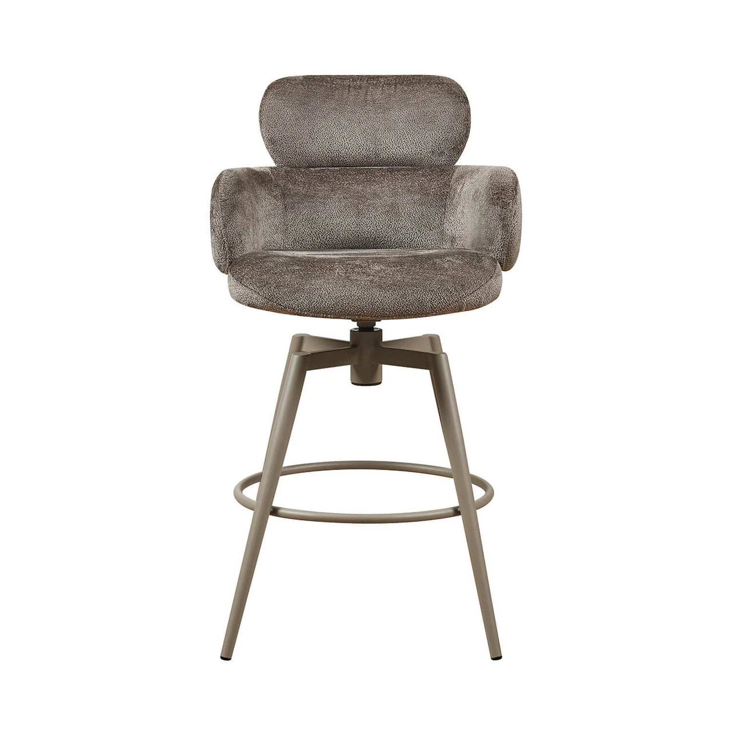 Sirius Mocha Fabric swivel bar stool. Padded seats, powder-coated finish metal legs