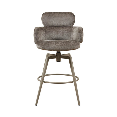 Sirius Mocha Fabric swivel bar stool. Padded seats, powder-coated finish metal legs