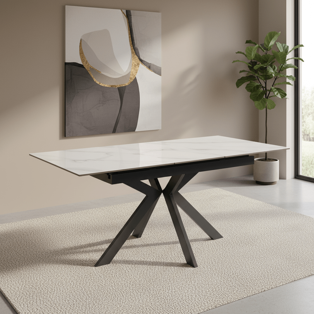 Amari 160-200cm Gloss White Marble Ceramic Extending Dining Table