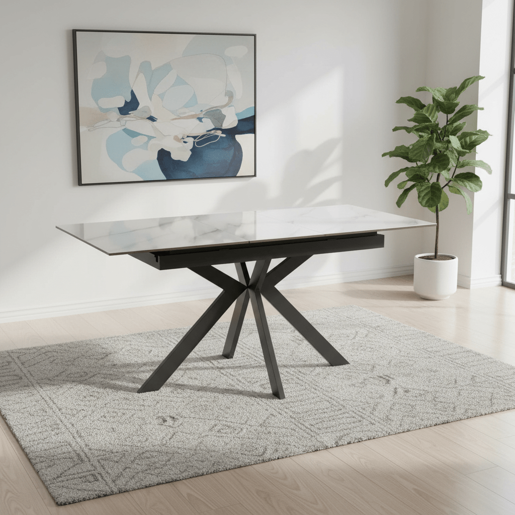 Amari 130-170cm Gloss White Marble Ceramic Extending Dining Table