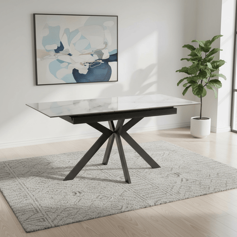 Amari 130-170cm Gloss White Marble Ceramic Extending Dining Table