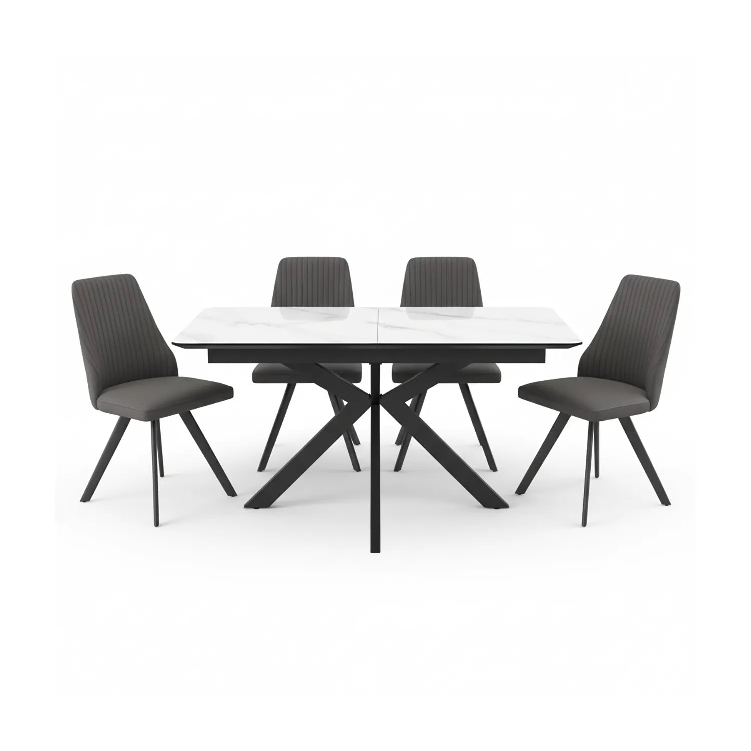 Amari 160–200cm White Ceramic Extending Dining Table with Athens Chairs - Pendle Village Furniture