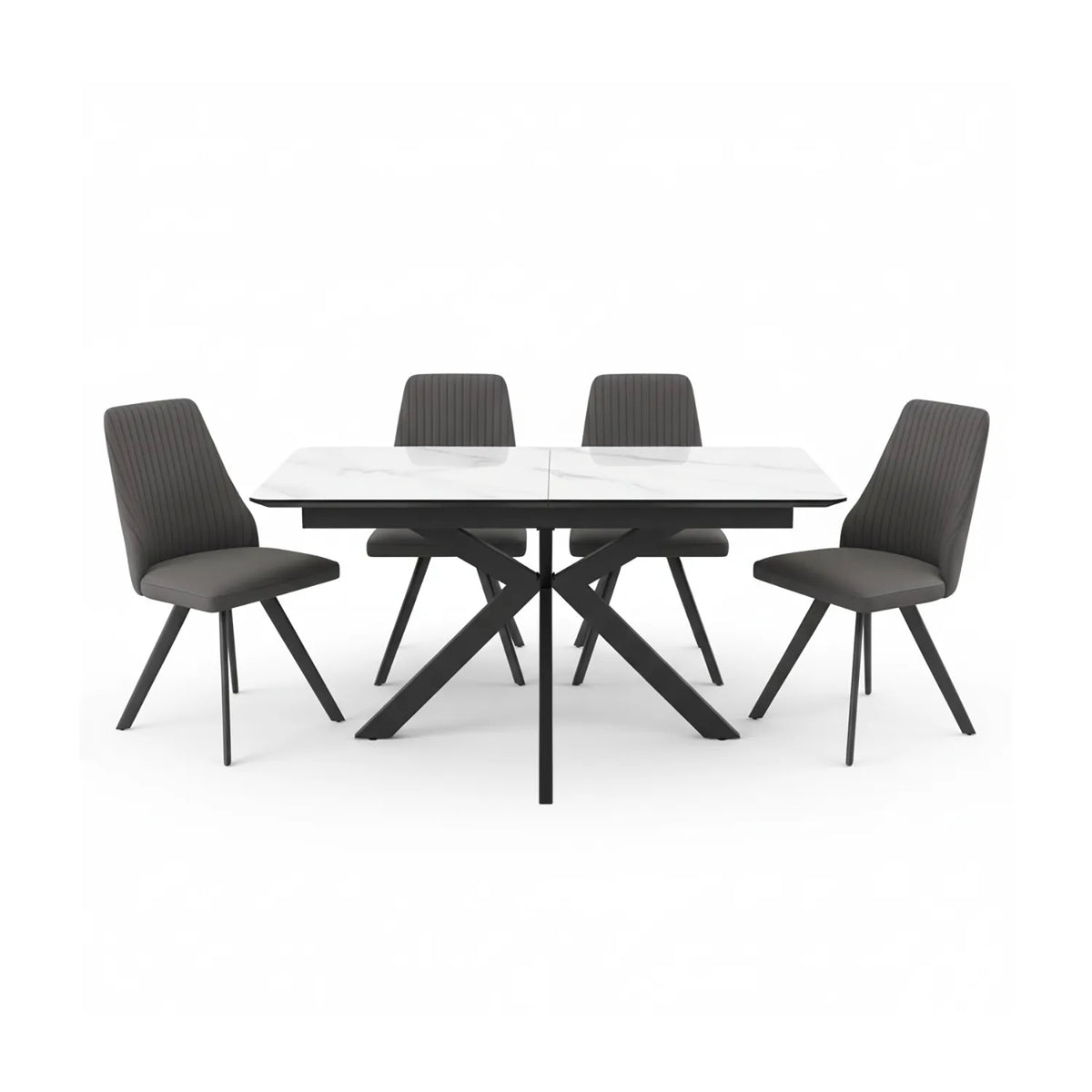 Amari 160–200cm White Ceramic Extending Dining Table with Athens Chairs - Pendle Village Furniture
