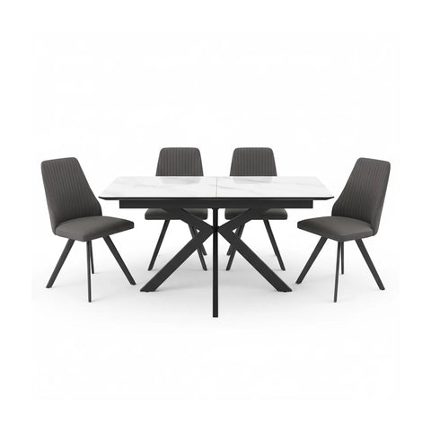 Amari 160–200cm White Ceramic Extending Dining Table with Athens Chairs - Pendle Village Furniture