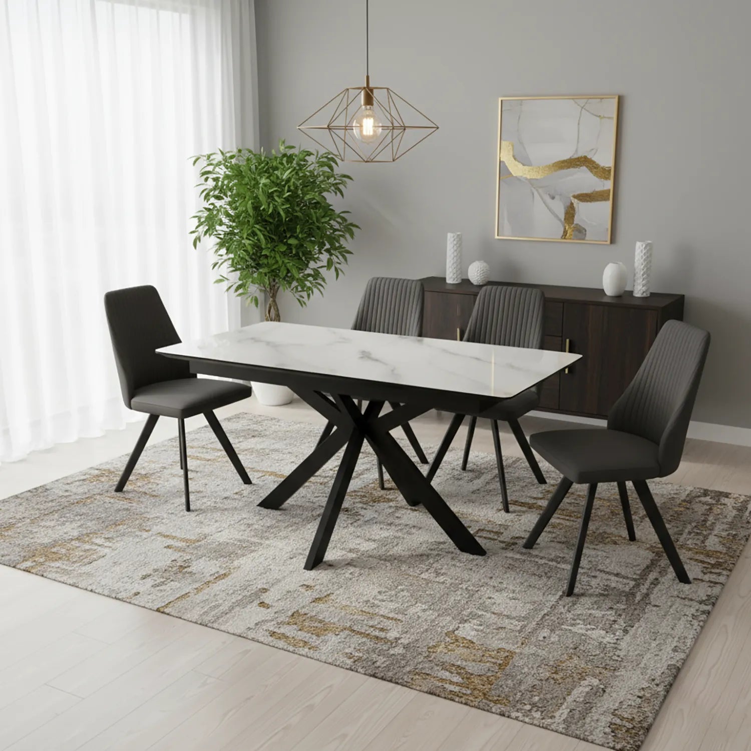 Amari 160–200cm White Ceramic Extending Dining Table with Athens Chairs - Pendle Village Furniture
