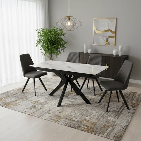 Amari 160–200cm White Ceramic Extending Dining Table with Athens Chairs - Pendle Village Furniture