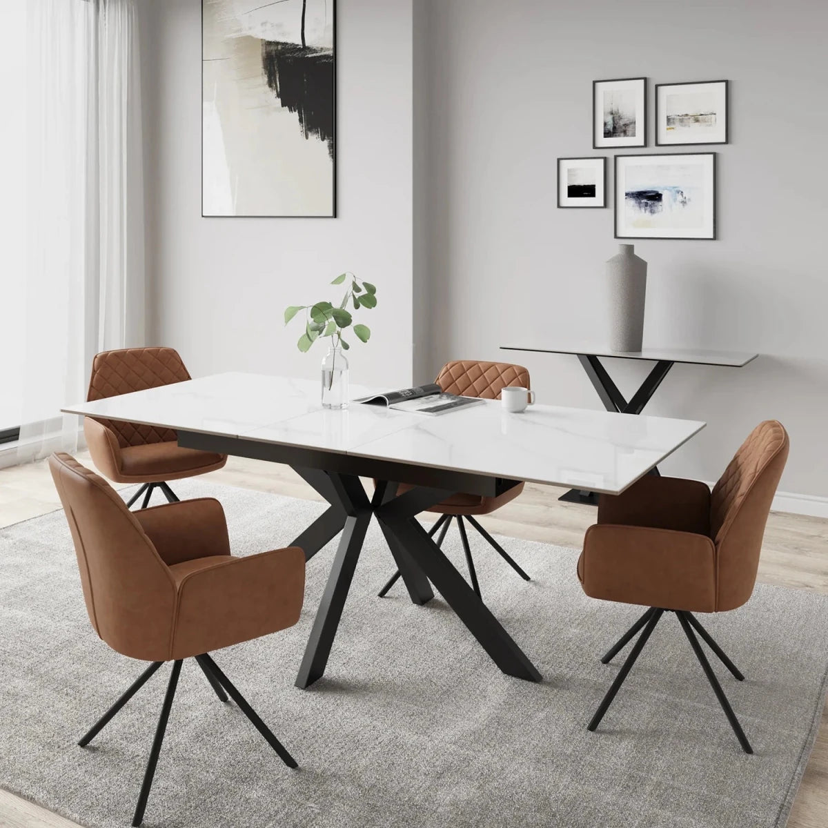 Amari Gloss White Ceramic Extending Dining Table & Lina Chairs Set