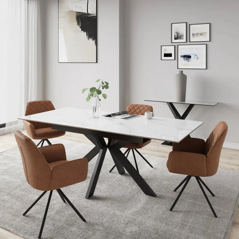 Amari Gloss White Ceramic Extending Dining Table & Lina Chairs Set