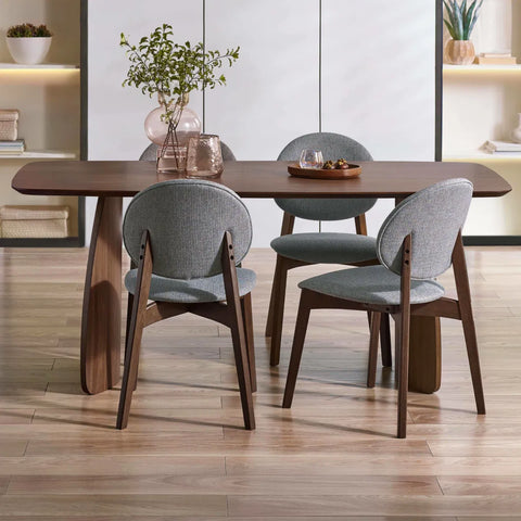Artemis Walnut Dining Table with 4 Grey Fabric Dining Chairs
