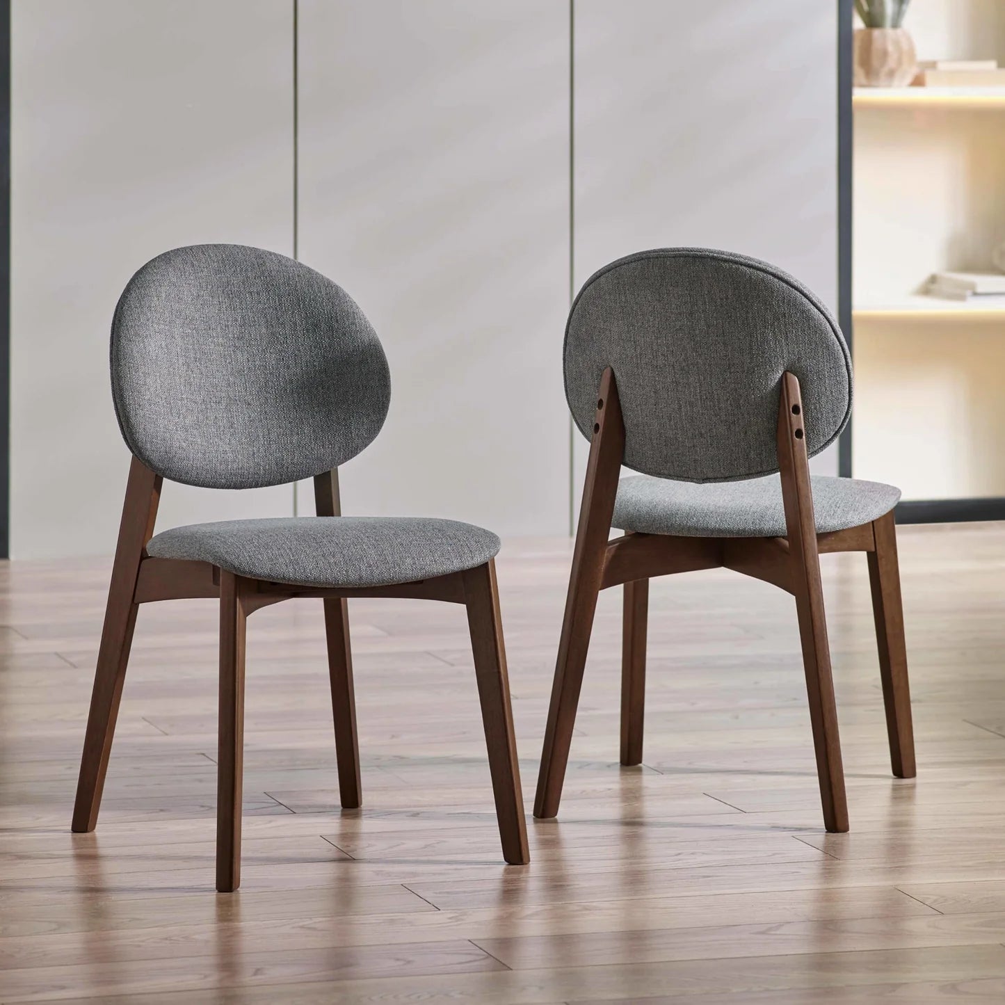 Artemis Walnut Dining Table with 6 Grey Fabric Dining Chairs