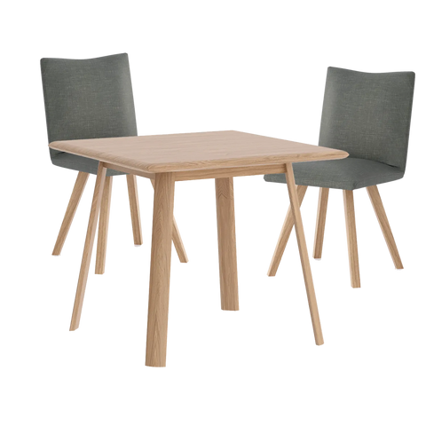 Asiago Solid White Oak Square Dining Table with Milano Chairs, available in White or Smoked Oak with choice of 3 dining chairs, Linen, Nutmeg and Basalt - Table with Basalt Chairs  
