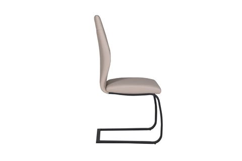 Quinlin Strong Taupe Leather Dining Chairs with solid Metal Black powder coated cantilever frame   - Side View