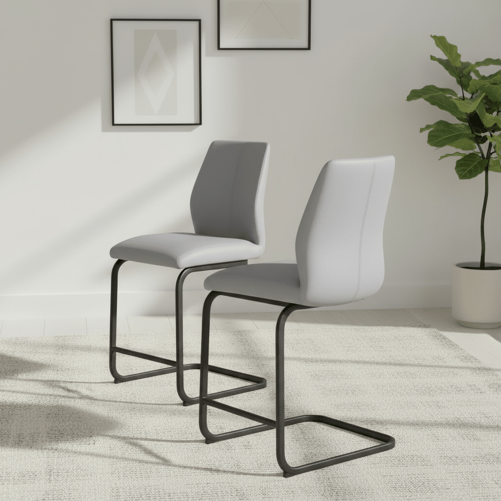Arga Silver Faux Leather Counter Bar Chair - Set of 2