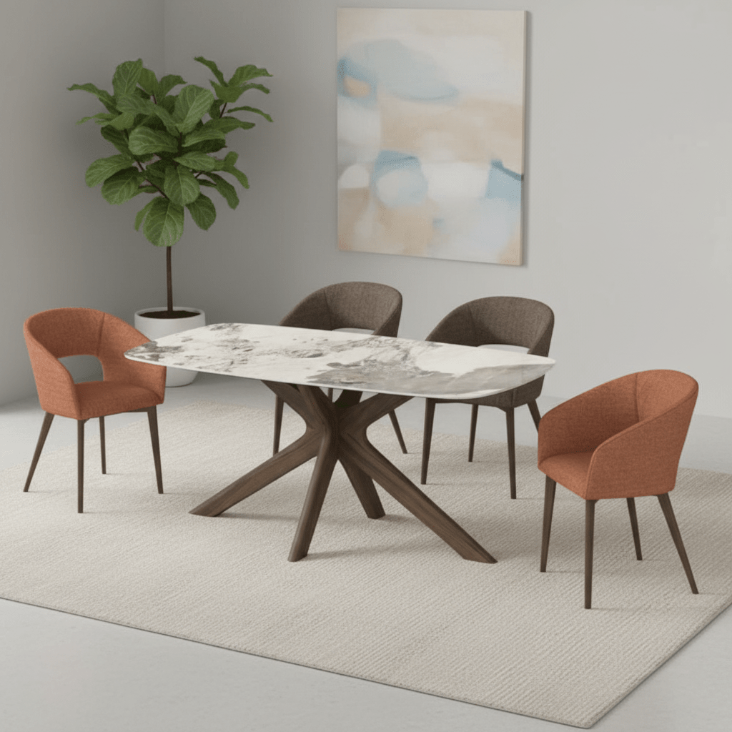 Aura Brown and White Sintered Stone Top Dining Table Set